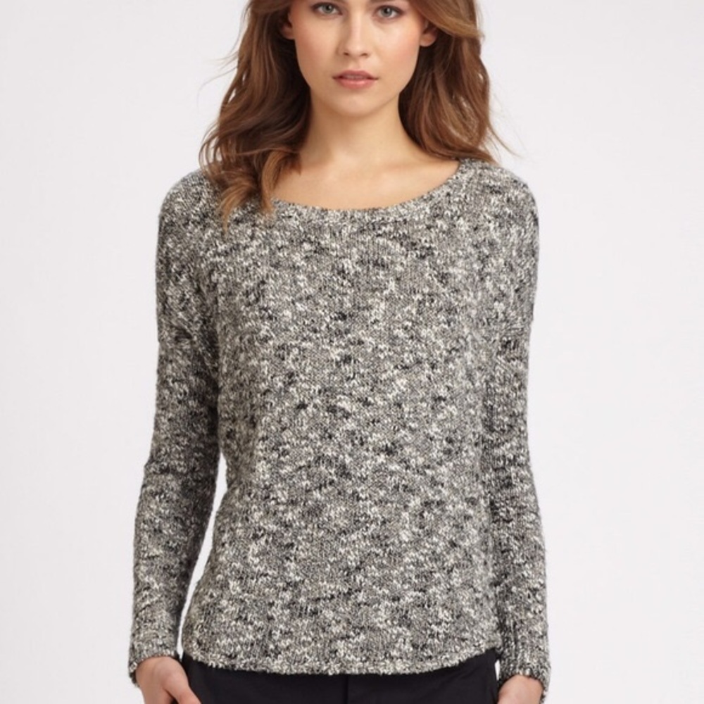 VINCE Speckled Marled Pepper Boat Neck Sweater S